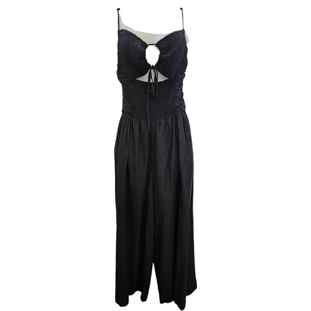 Free People Jumpsuit sz L Day Glow One Piece Black Wide Leg Whimsigoth Fairy NWT - Picture 2 of 15